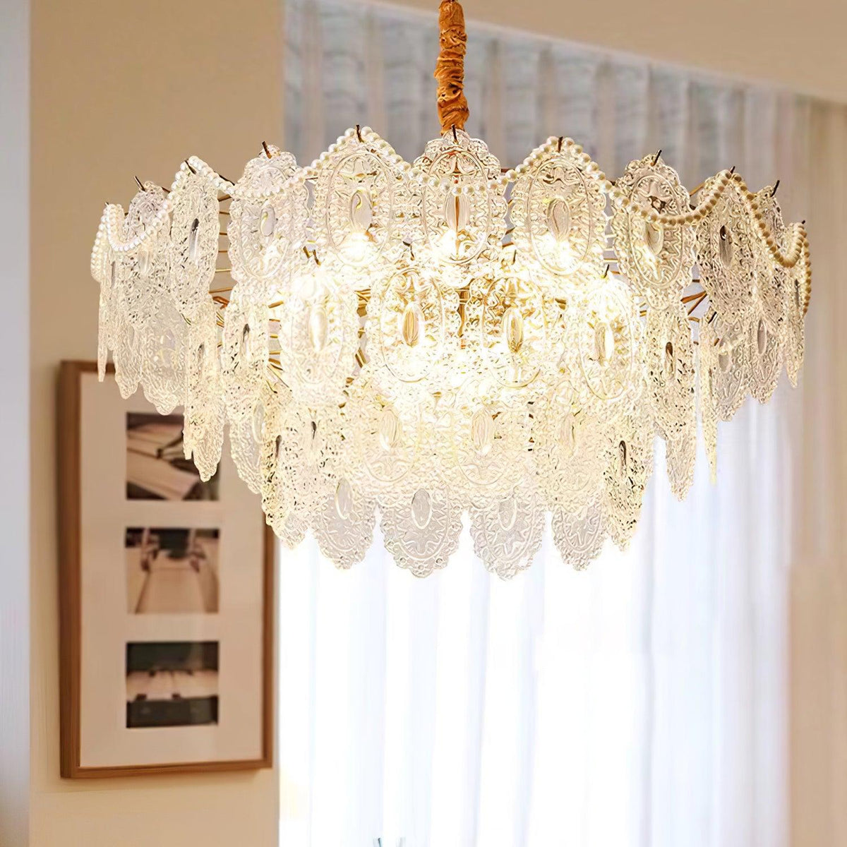 Orieleon Chandelier Wave Pearl Gold Modern