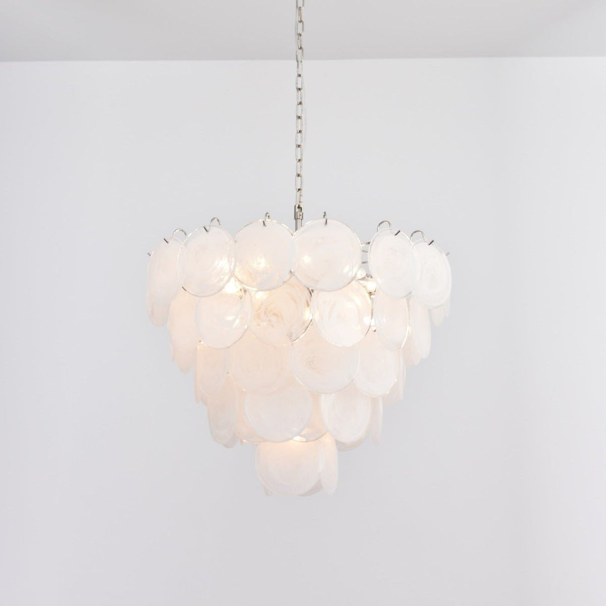 Veloelle Chandelier White Murano Glass Disc Contemporary
