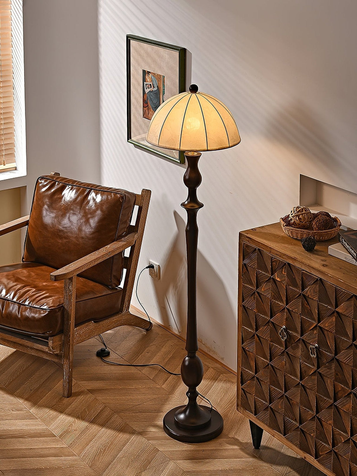Syliora Vintage Wood Floor Lamp