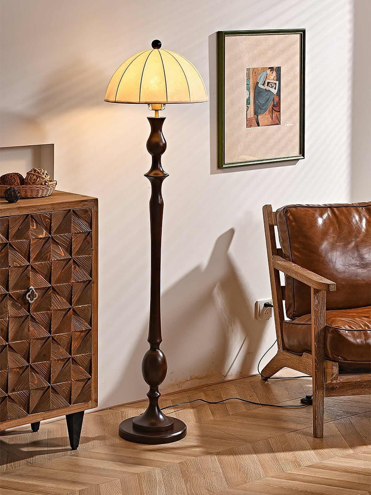 Syliora Vintage Wood Floor Lamp
