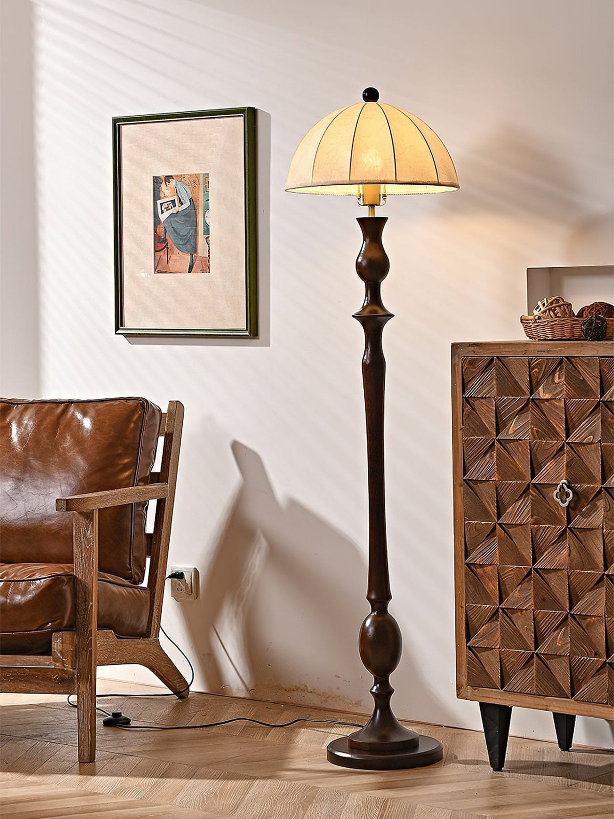 Syliora Vintage Wood Floor Lamp