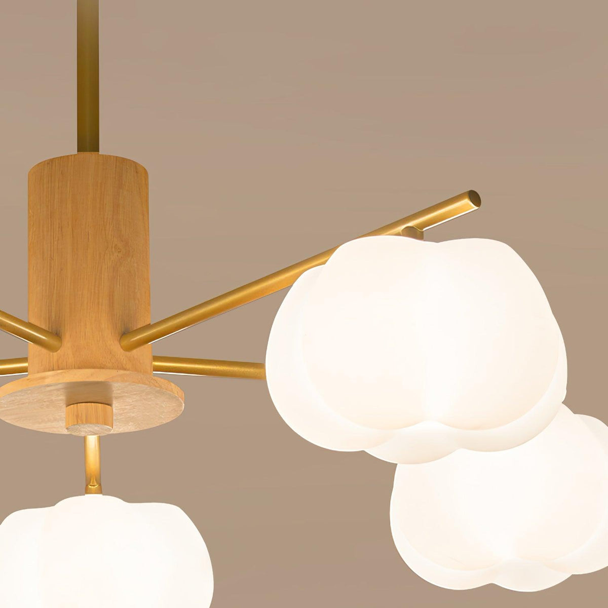 Sylanira Chandelier Wooden Cotton Balls Gold PE