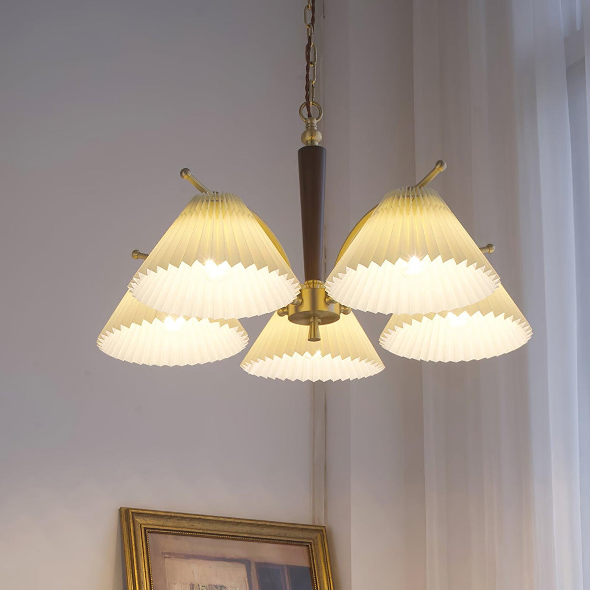 Oriinaria Chandelier Brass Pleated Shade Classic