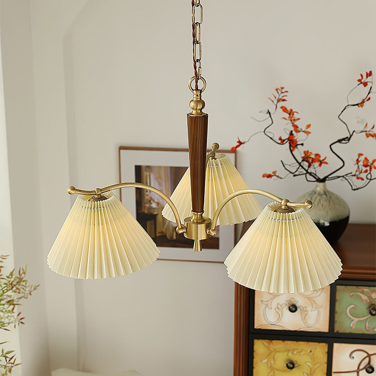 Oriinaria Chandelier Brass Pleated Shade Classic