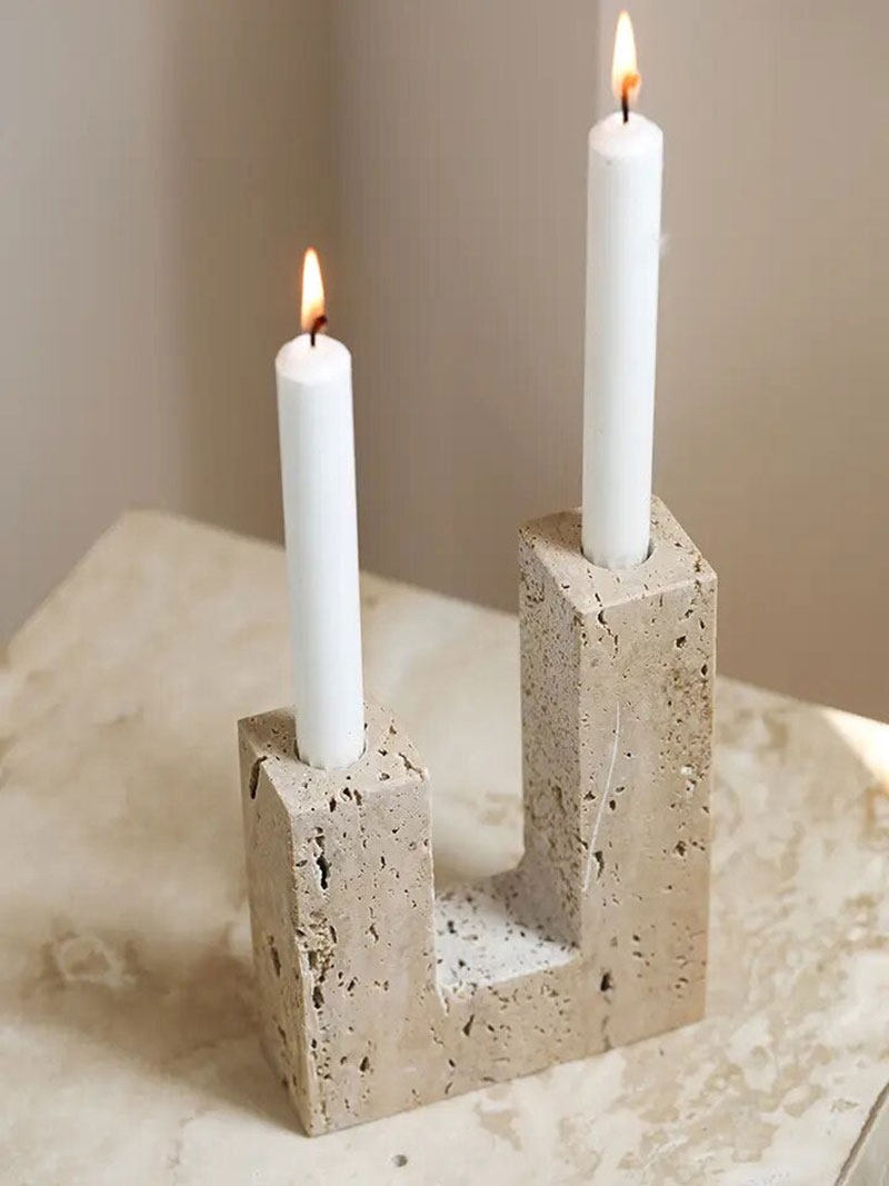 Horze Modern Yellow Travertine Candle Holder