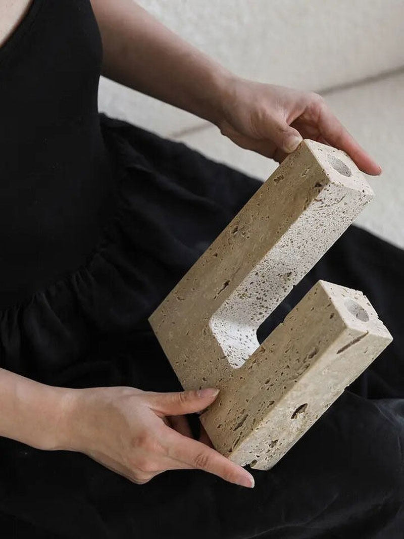 Horze Modern Yellow Travertine Candle Holder