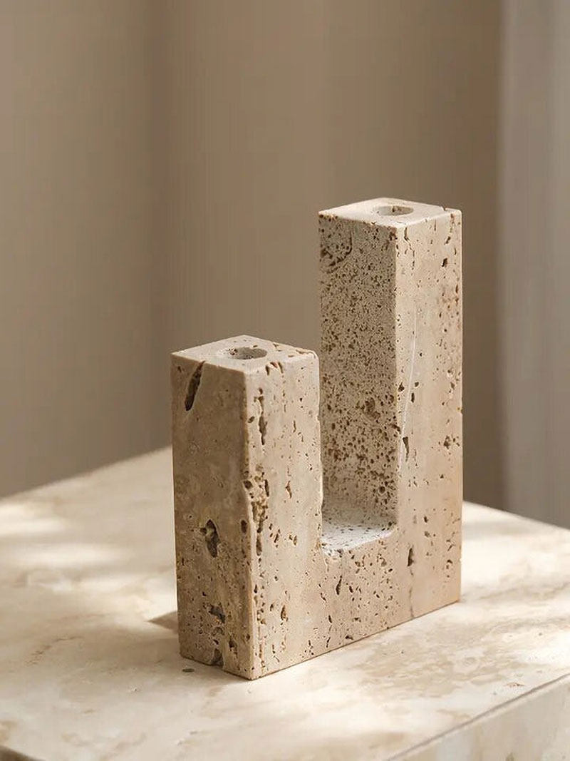 Horze Modern Yellow Travertine Candle Holder