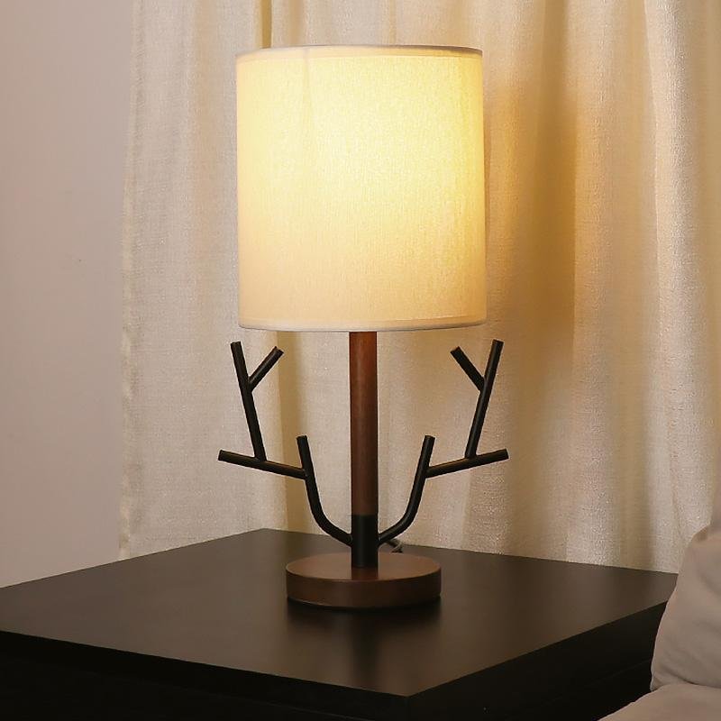 16 inch Vintage Rustic Tree Branch US Plug Table Lamp with Fabric Drum Shade - Lamp Outdoor