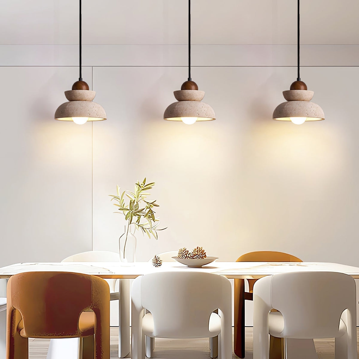 Noruena Tiered-Bell Travertine Pendant Light