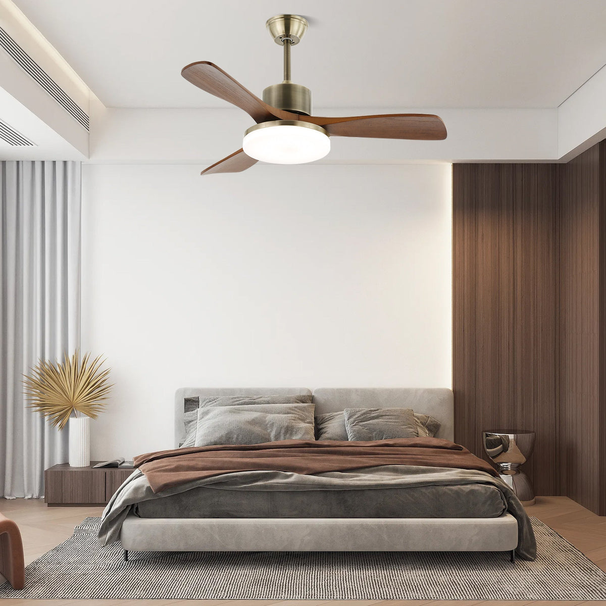 Ventio Minimalist Silver Wood Ceiling Fan Light