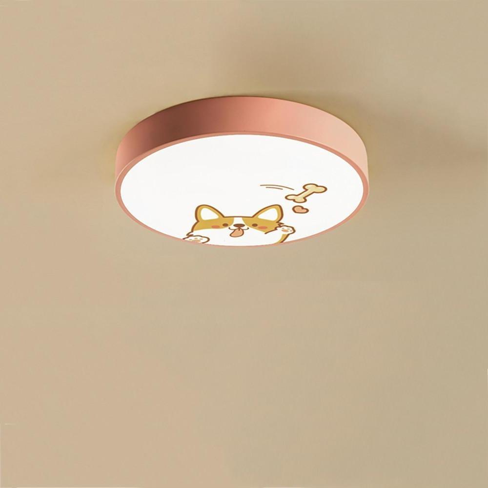 Circular Dog Image Flush Mount Drum Light LED Metal Bedroom Ceiling Light for Baby Kids - Lamp Outdoor