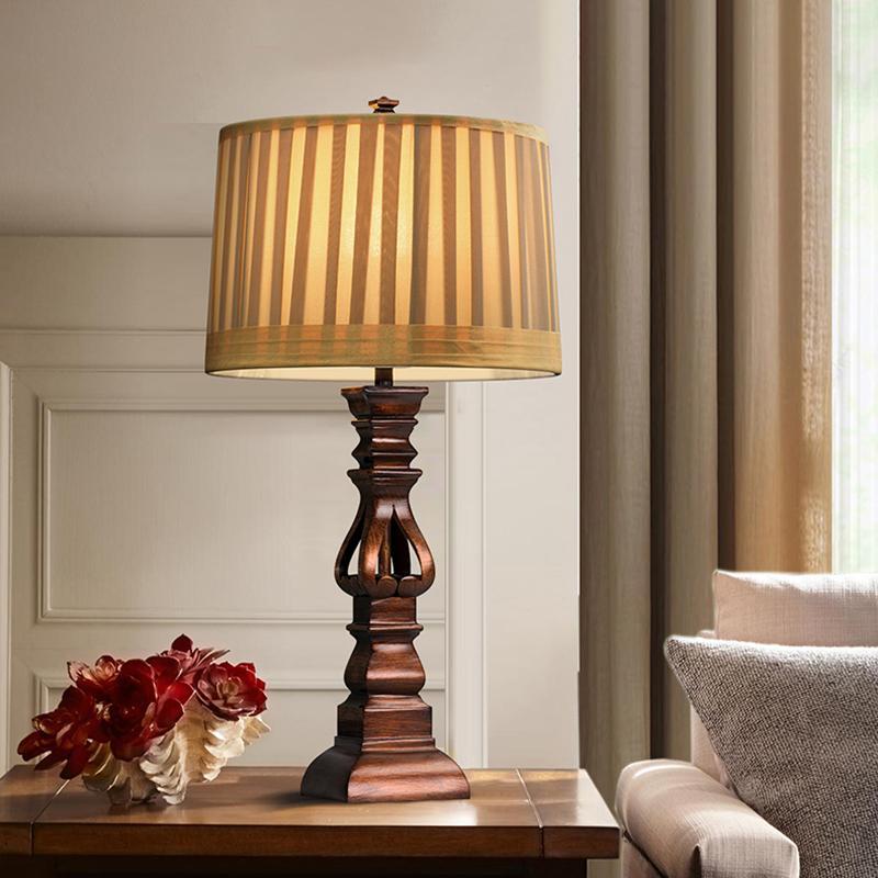 Stripe Drum Shade Antique Rustic Style Tower Table Lamp - Lamp Outdoor