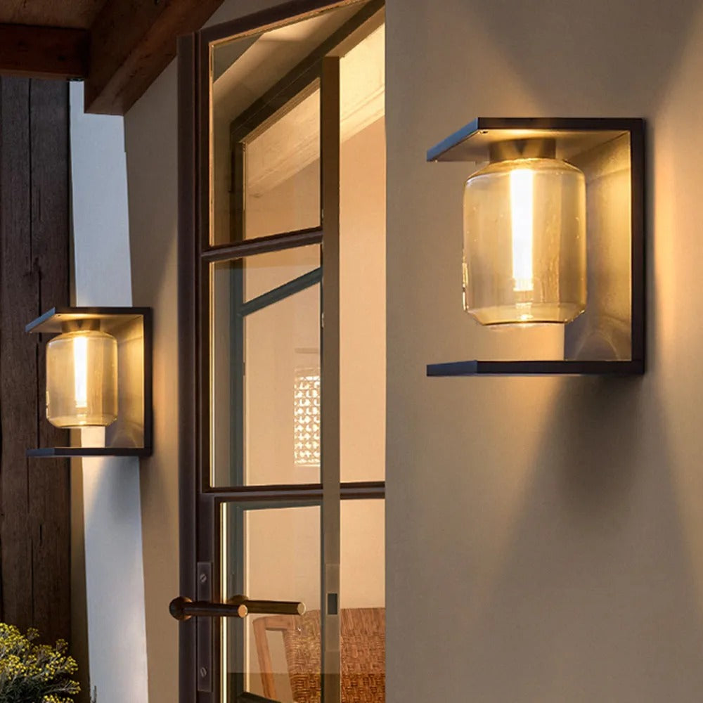 Ray Modern Rectangular Metal Glass Lantern Solar Outdoor Waterproof Wall Lamp - Lamp Outdoor