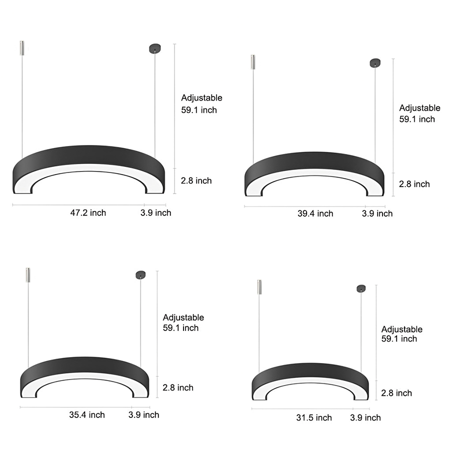 Curved Slim C Shape LED Pendant Half-Circle Hanging Profile Light for Office - Lamp Outdoor