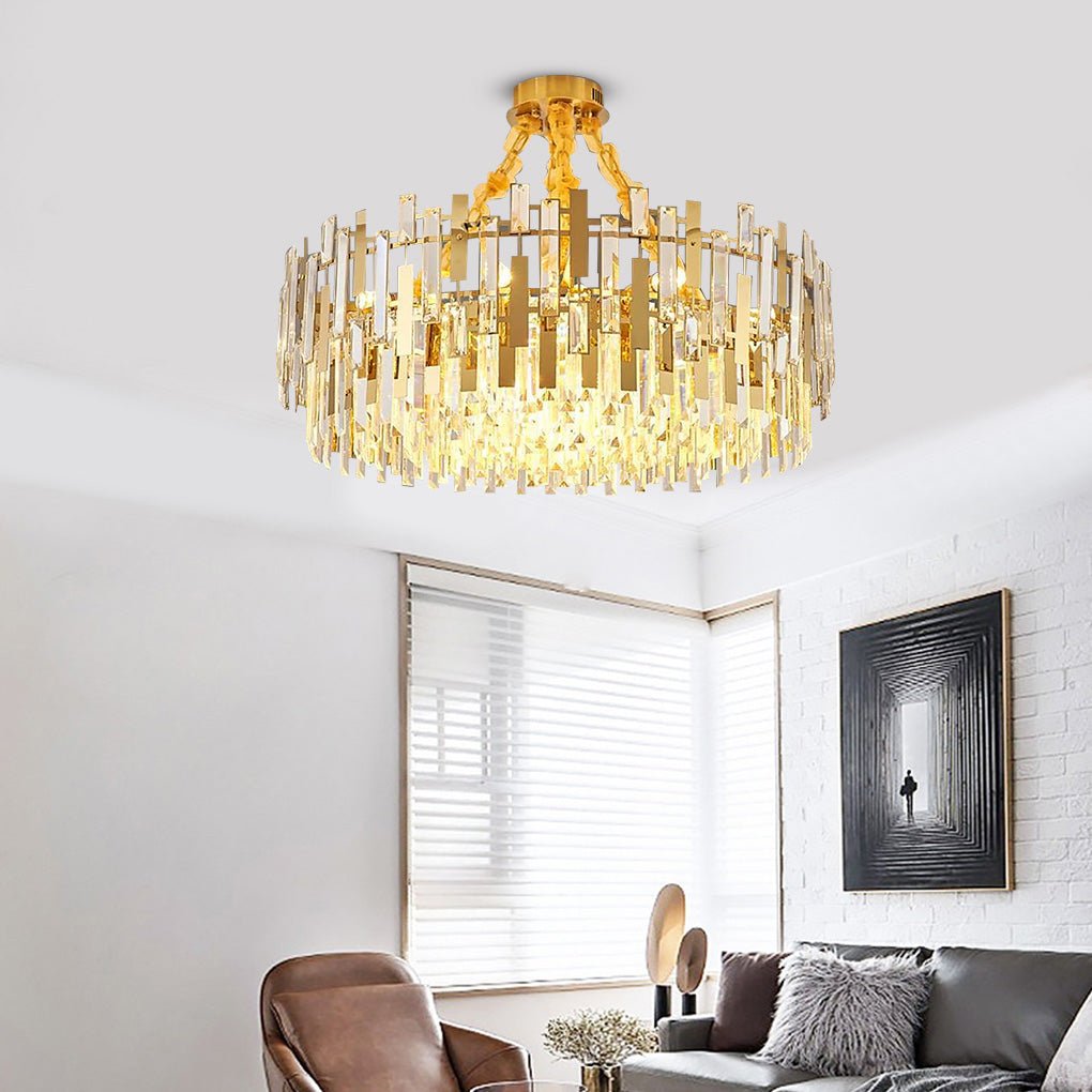 Queen Golden Crystal Chandelier - Modern Luxury, 9/12/17 Lights, Adjustable Height, 110-120V - Lamp Outdoor