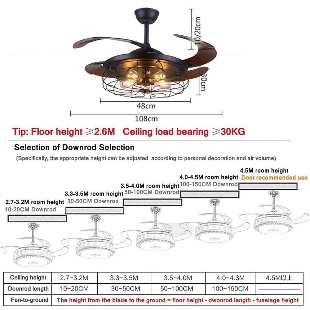 3 Bladed Farmhouse Retractable Ceiling Fan with Light - Lamp Outdoor