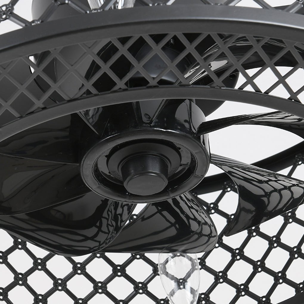 Retro Industrial Style Unique Iron Ceiling Fan Light with Remote Control - Lamp Outdoor