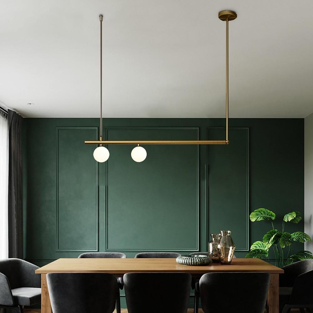 Minimalist Modern Linear Globe Pendant Lighting Copper Glass Kitchen & Dining Room Light - Lamp Outdoor
