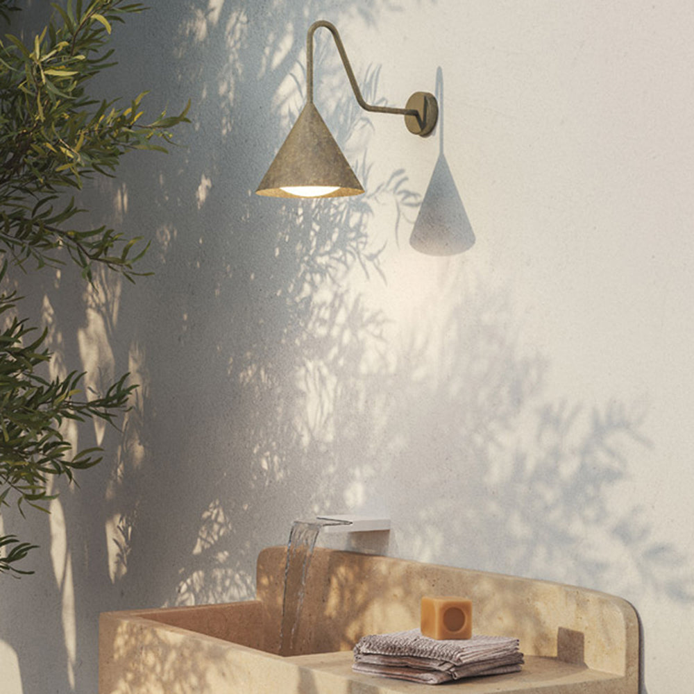 Arisha Modern Minimalist Cone Metal Outdoor Waterproof Wall Lamp，Black/Gold - Lamp Outdoor