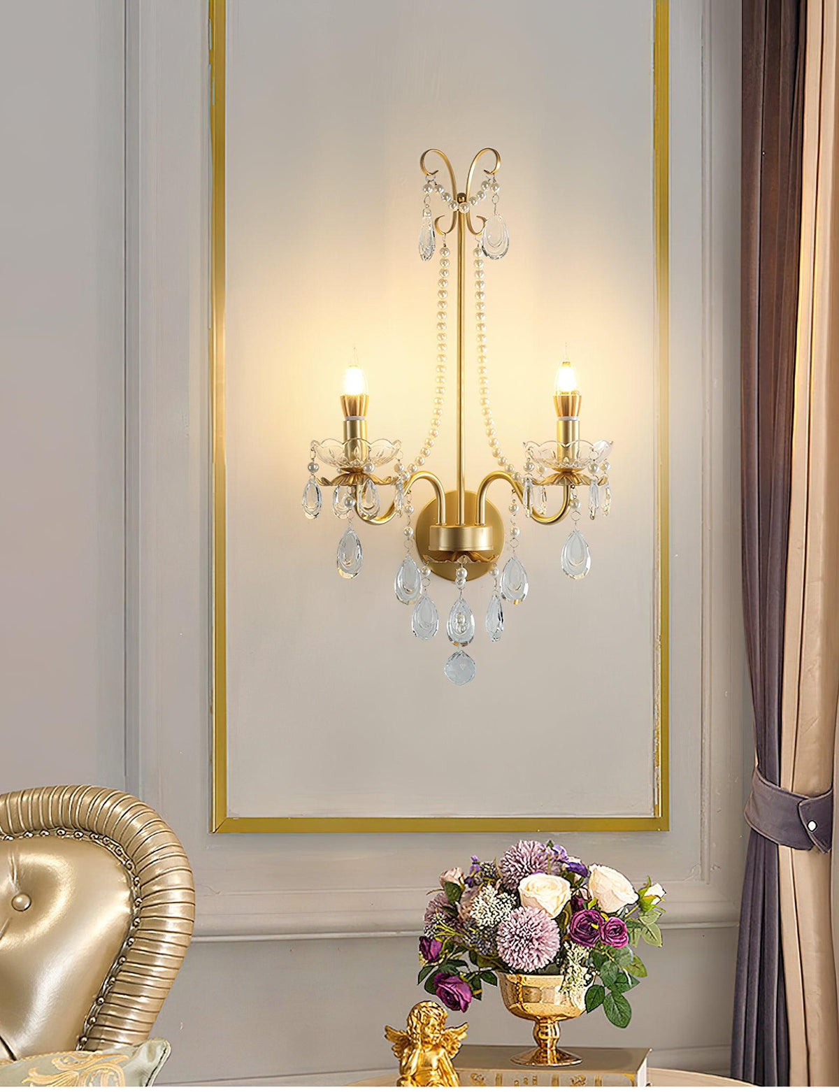Nydoraris Elegance Pearl Chain Crystal Wall Lamp