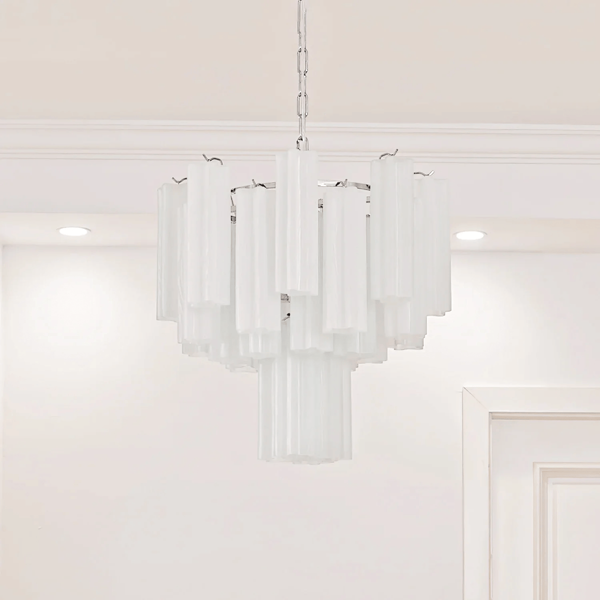 Lioreissa Chandelier Frosted Glass Tubes Layered Minimalist