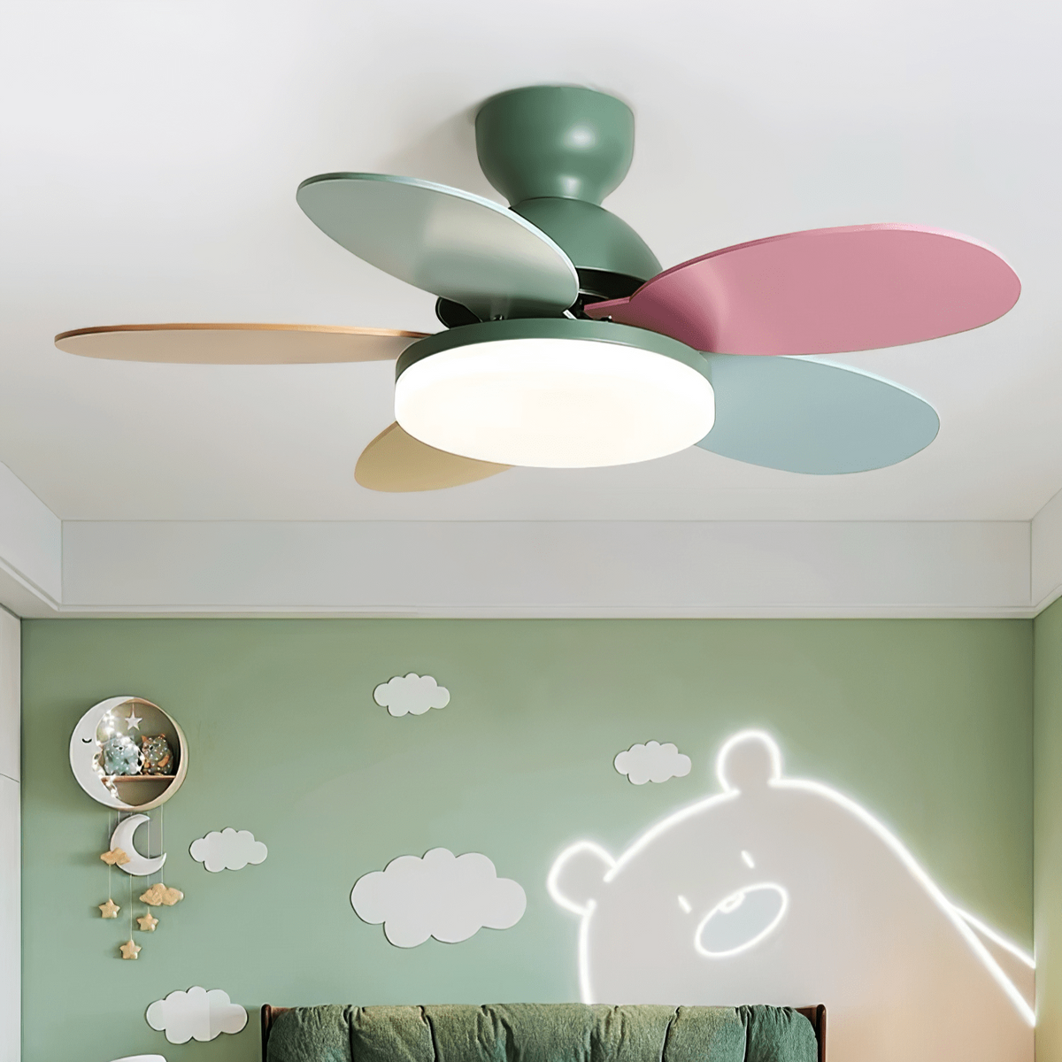 Liora Colorful Wooden Kids Ceiling Fan Light