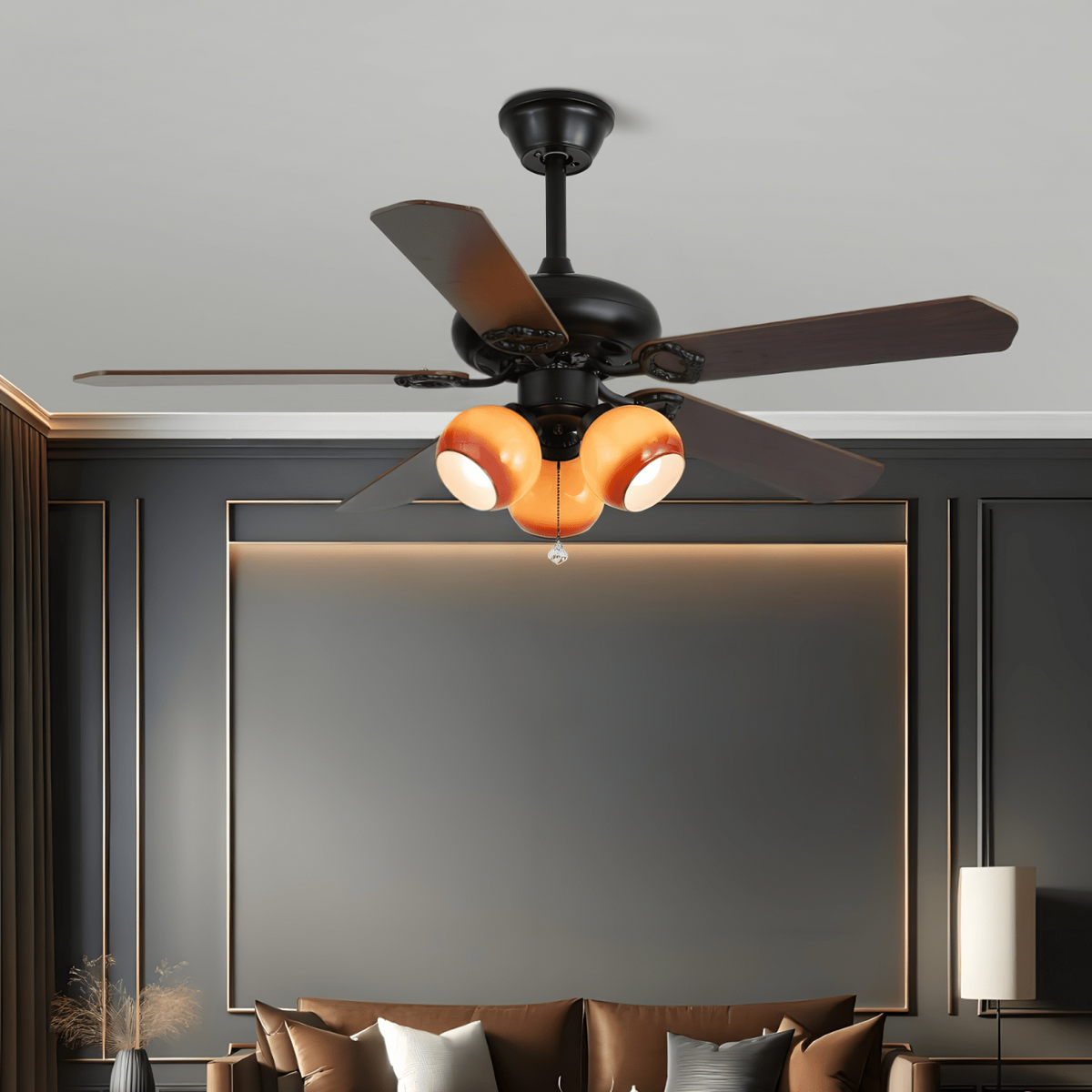 Calviera Vintage Wood Glass Ceiling Fan Light