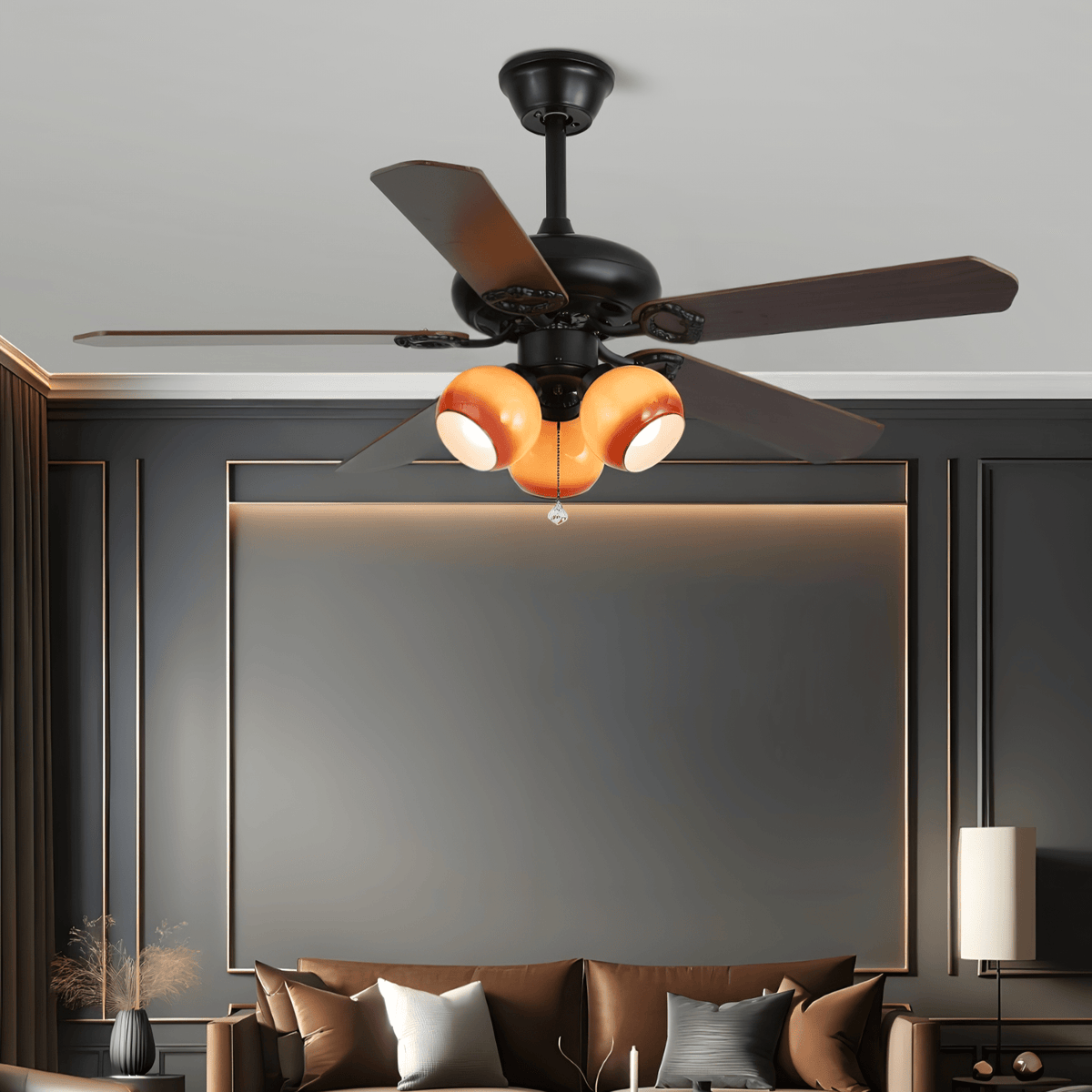 Calviera Vintage Wood Glass Ceiling Fan Light