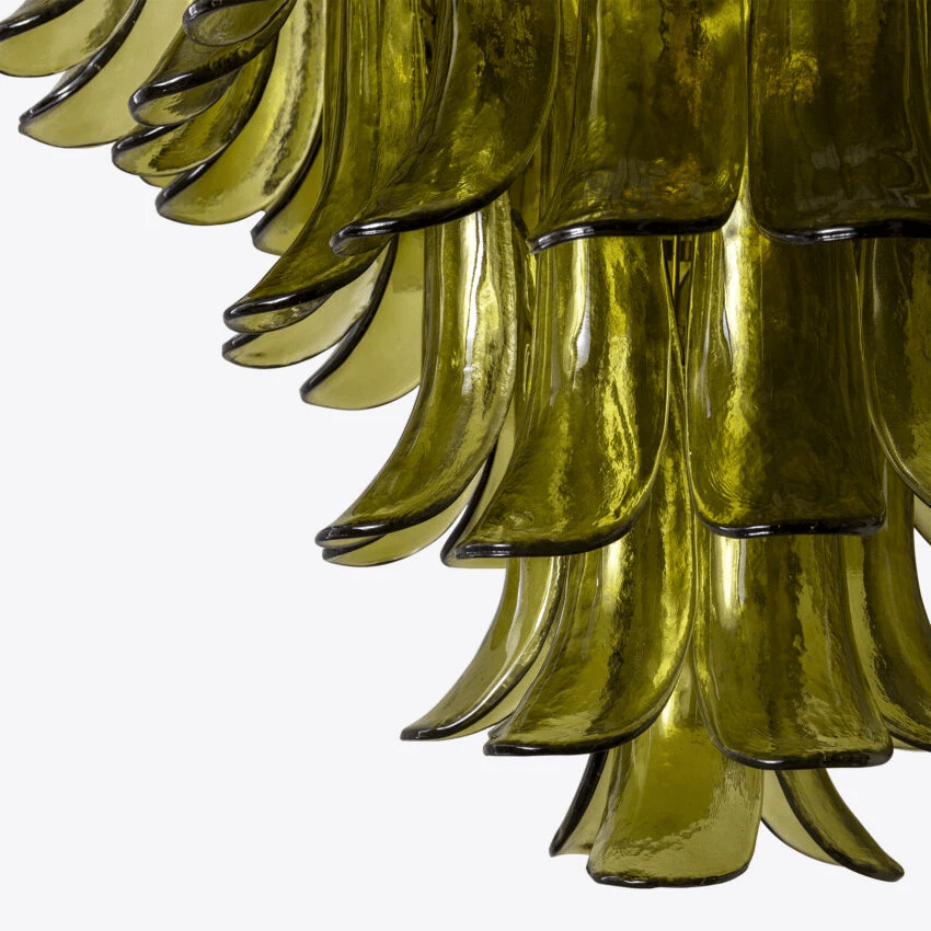 Darix Chandelier Green Petal Glass Layered Natural