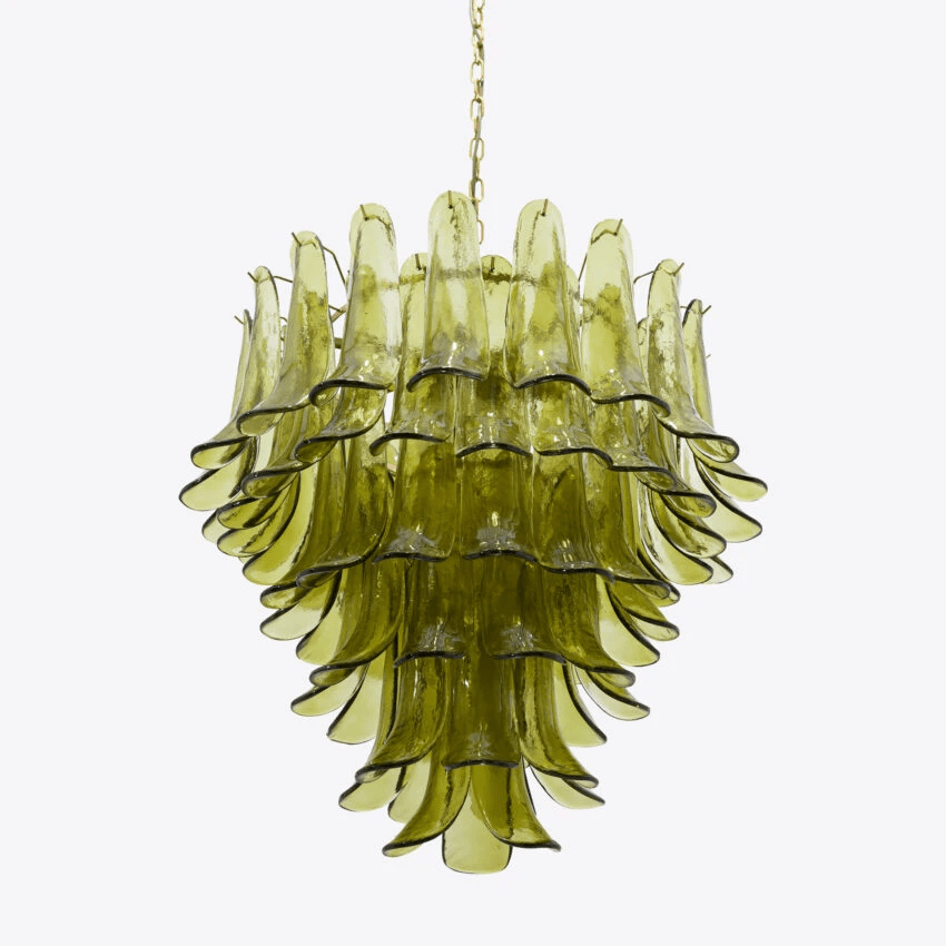 Darix Chandelier Green Petal Glass Layered Natural