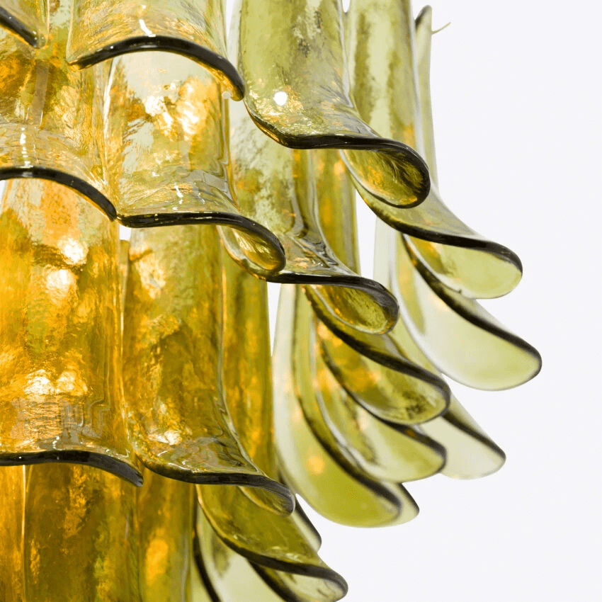 Darix Chandelier Green Petal Glass Layered Natural