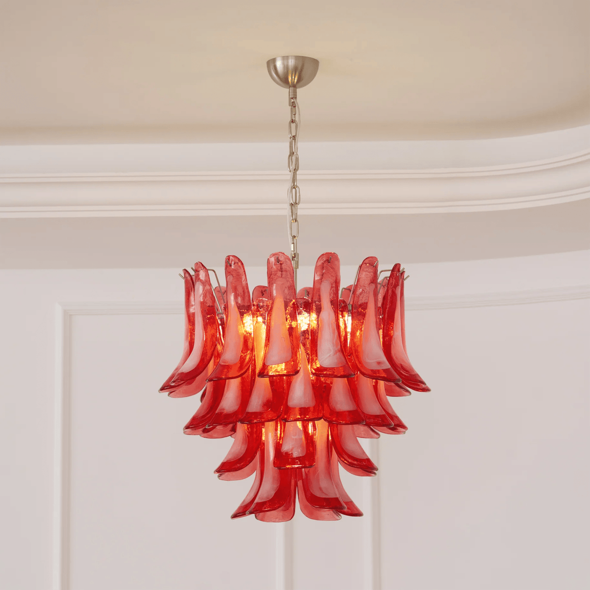 Celoelle Chandelier Crimson Murano Glass Petals Layered Vintage