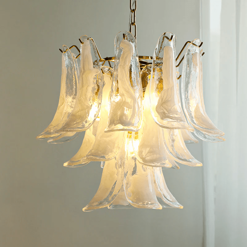 Elvess Chandelier Murano Glass Leaf Golden