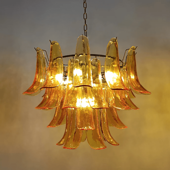 Elvess Chandelier Murano Glass Leaf Golden