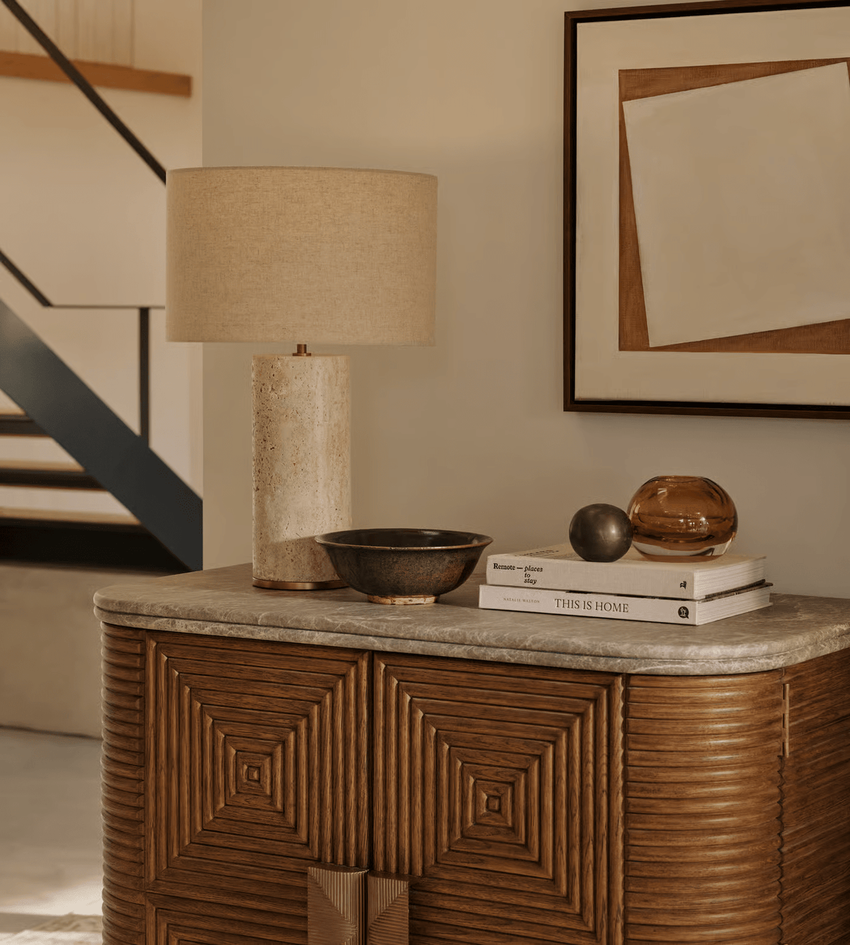 Vonoryra Cylindrical Travertine Table Lamp