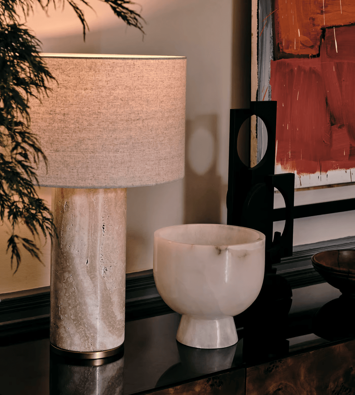 Vonoryra Cylindrical Travertine Table Lamp