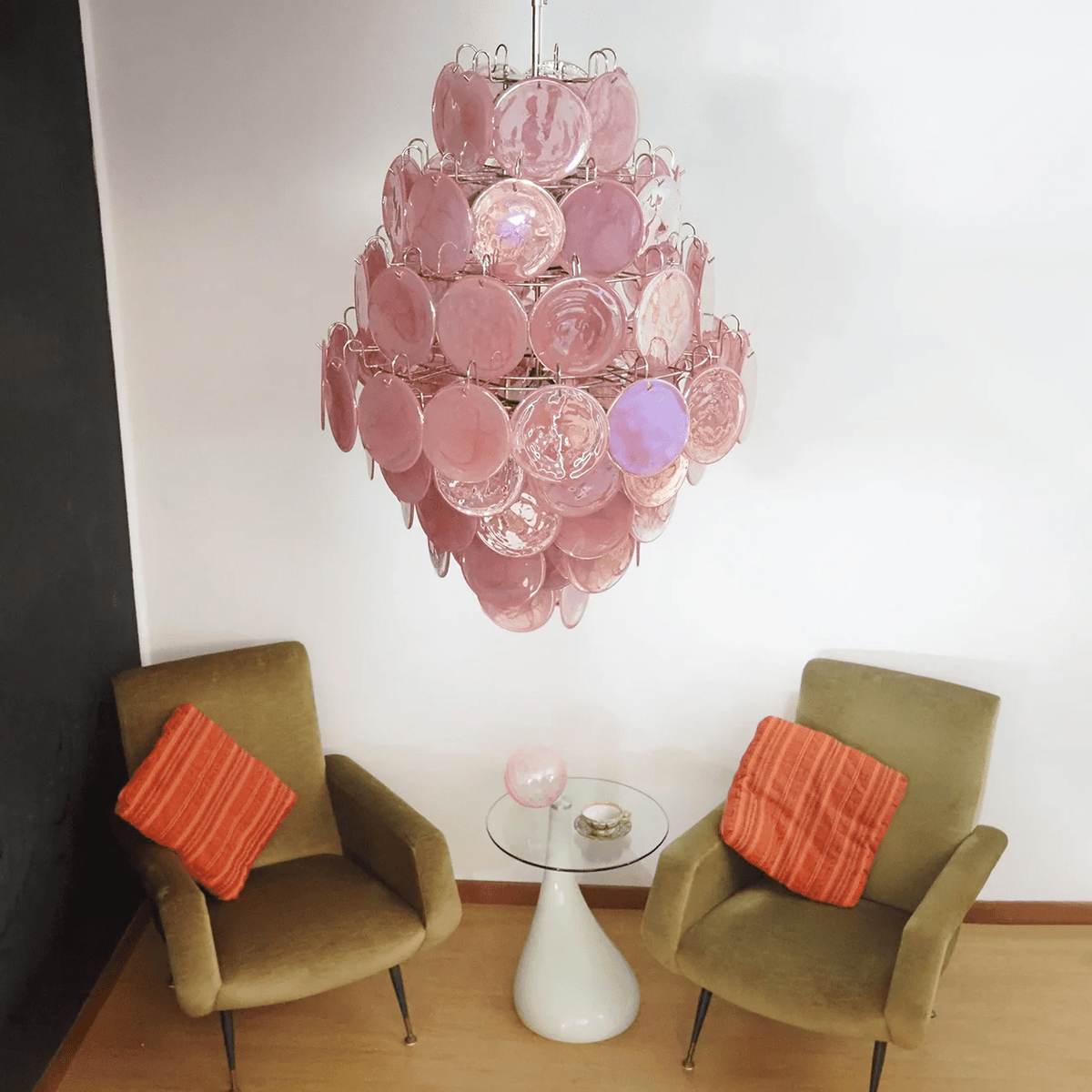Eirarine Chandelier Pink Murano Glass Handblown Discs