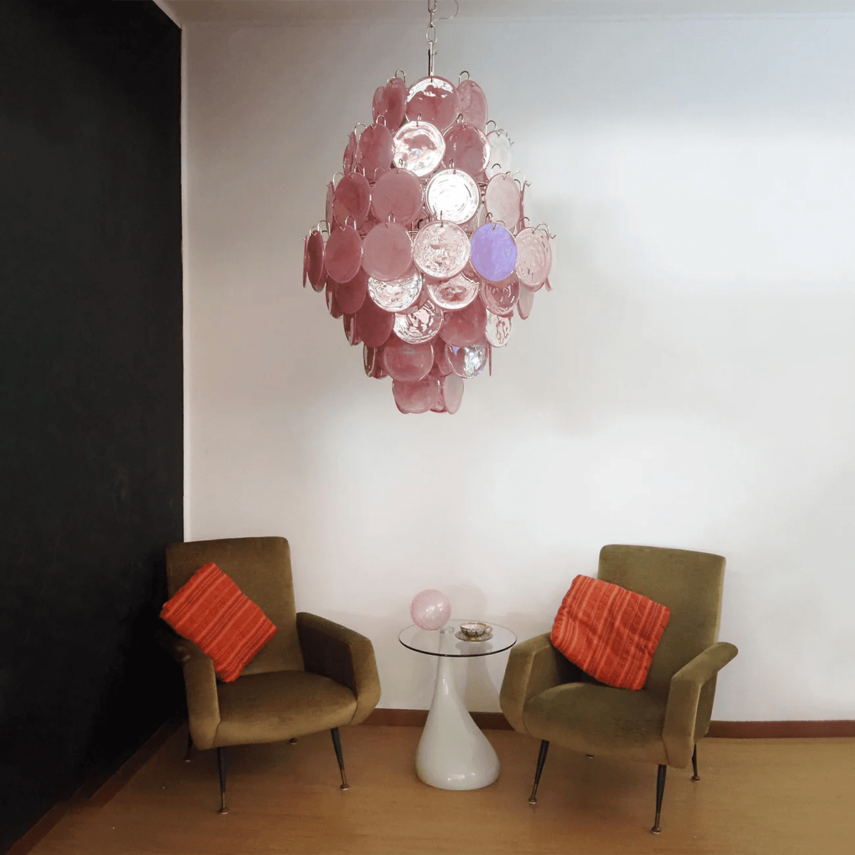 Eirarine Chandelier Pink Murano Glass Handblown Discs