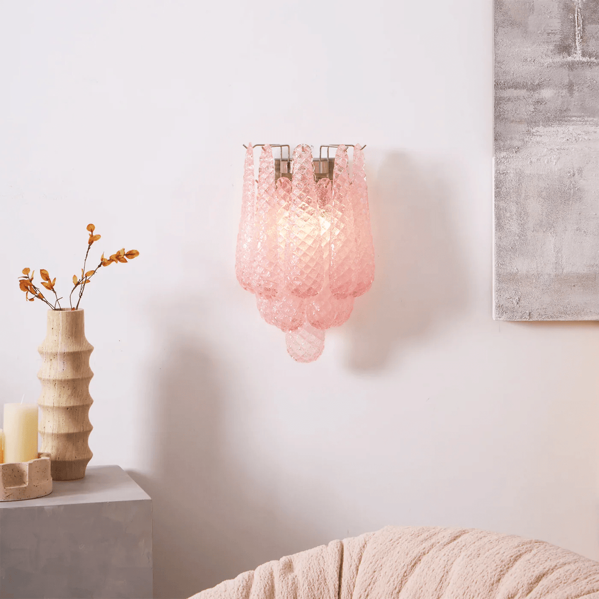 Liorelaria Wall Lamp Pink Teardrop Glass Floral Artistic
