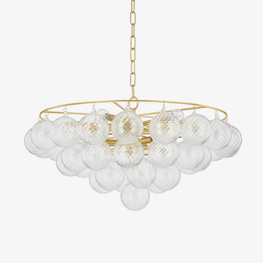 Velineon Chandelier Clear Glass Globe Aged Brass Elegant
