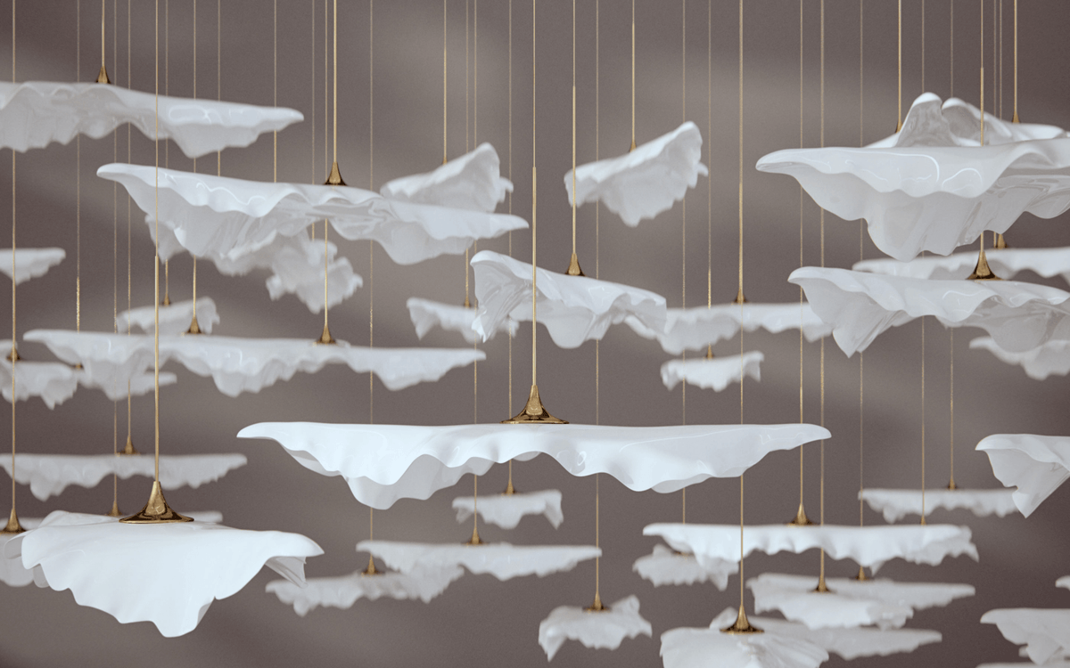 Fiva Leaf Twisted Sculptural Chandelier