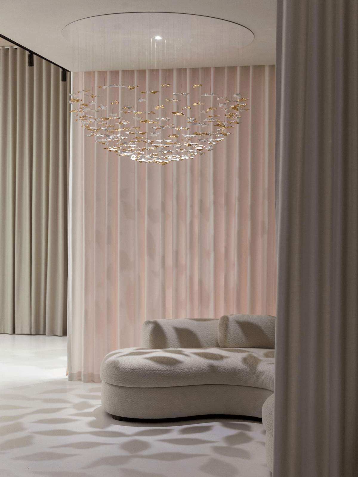 Fiva Leaf Twisted Sculptural Chandelier