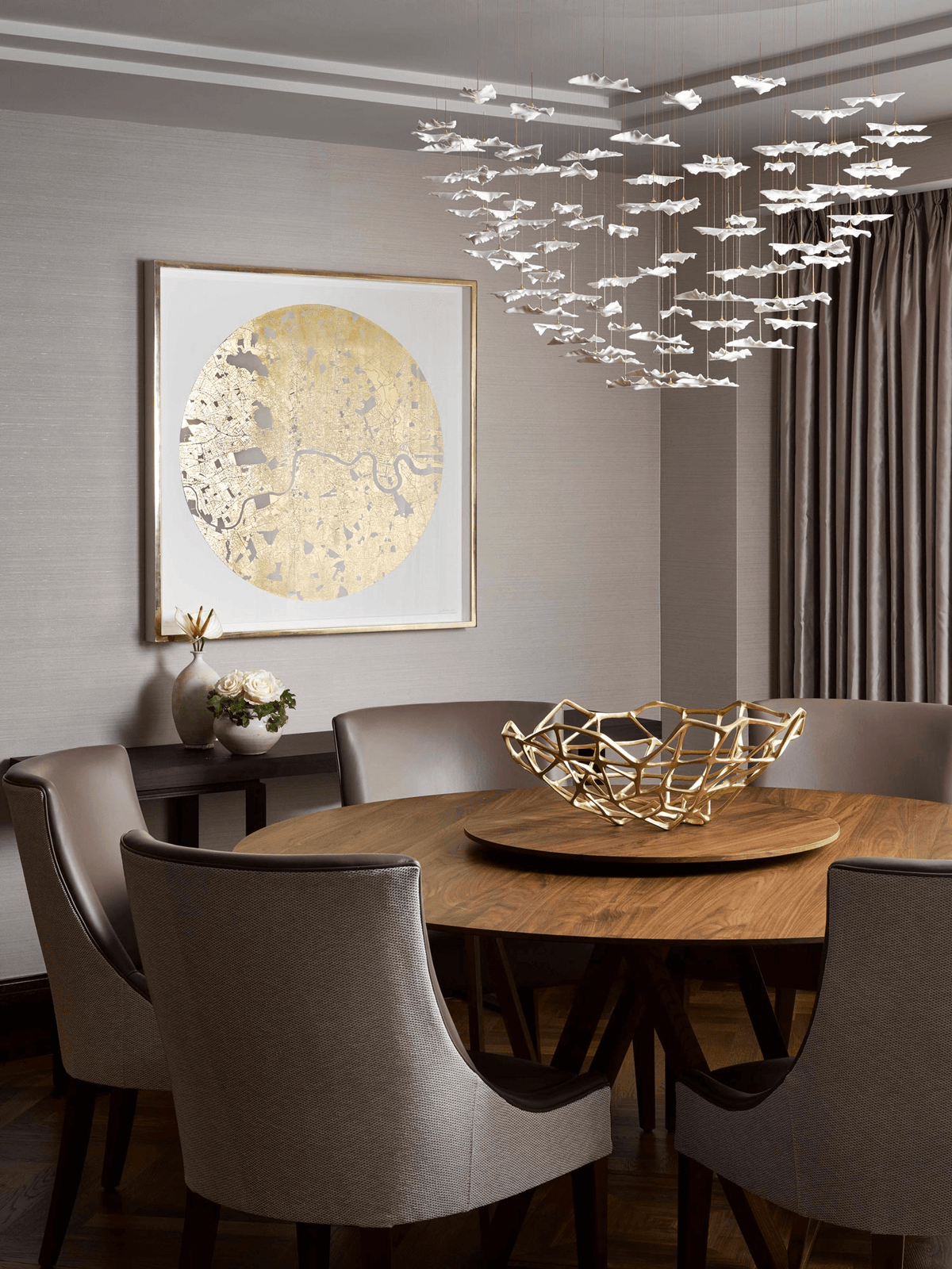 Fiva Leaf Twisted Sculptural Chandelier