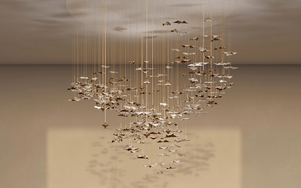 Fiva Leaf Twisted Sculptural Chandelier