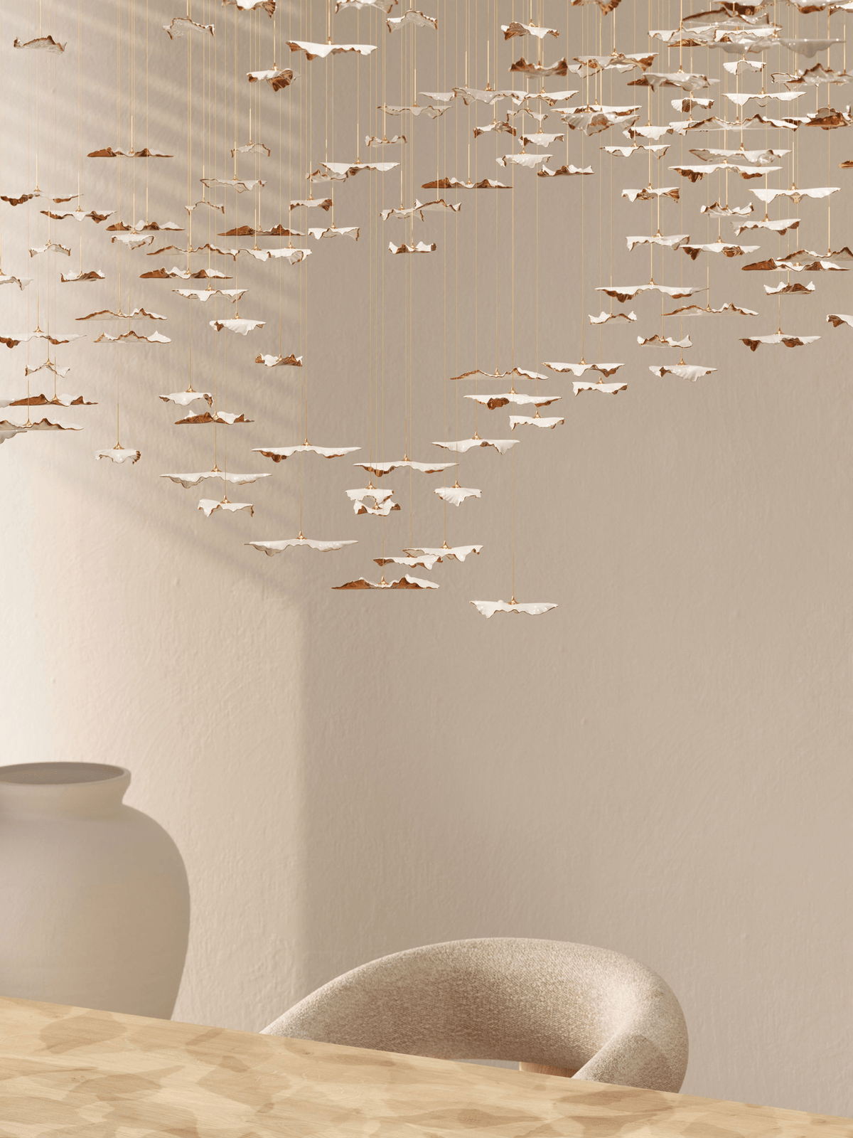 Fiva Leaf Twisted Sculptural Chandelier