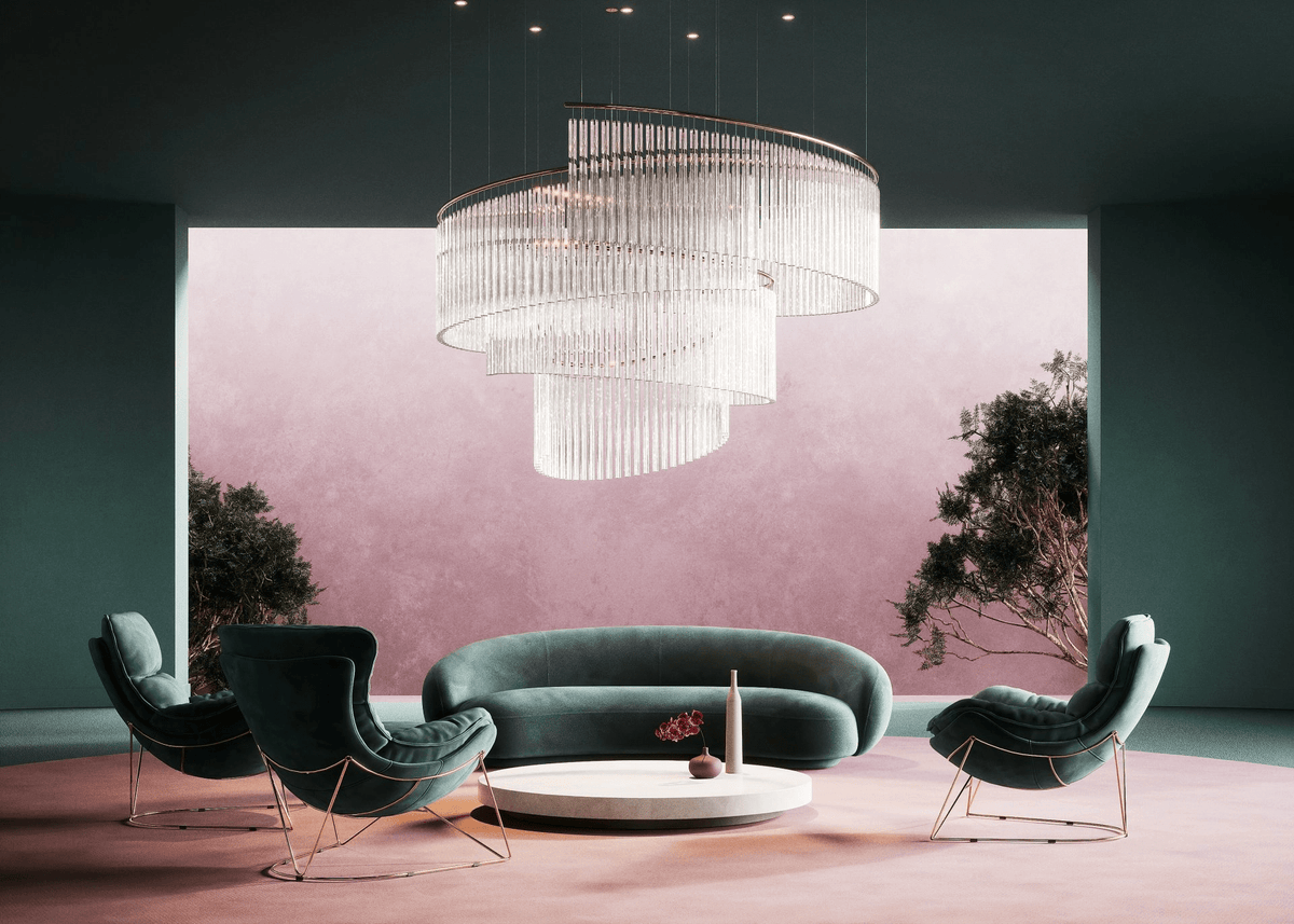 Rivella Shimmering Cascade  Crystal Glass Chandelier