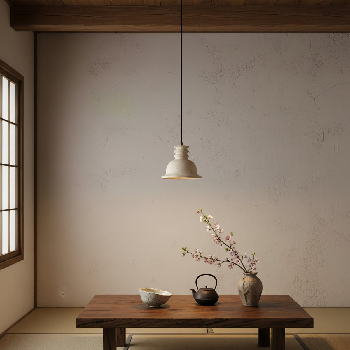 Harrow Travertine Ribbed Dome Pendant Light