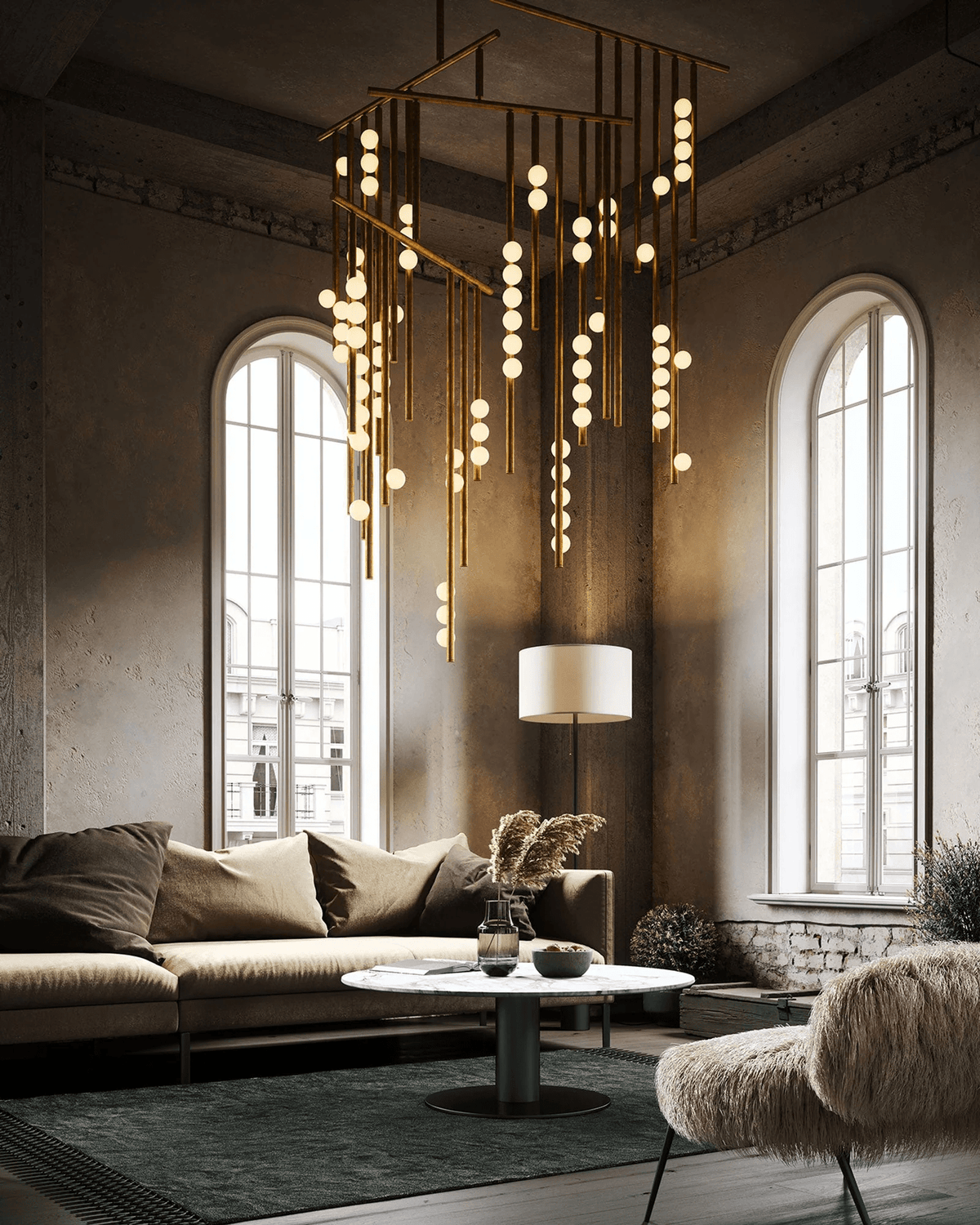 Yieli Brass Glass Drop Chandelier