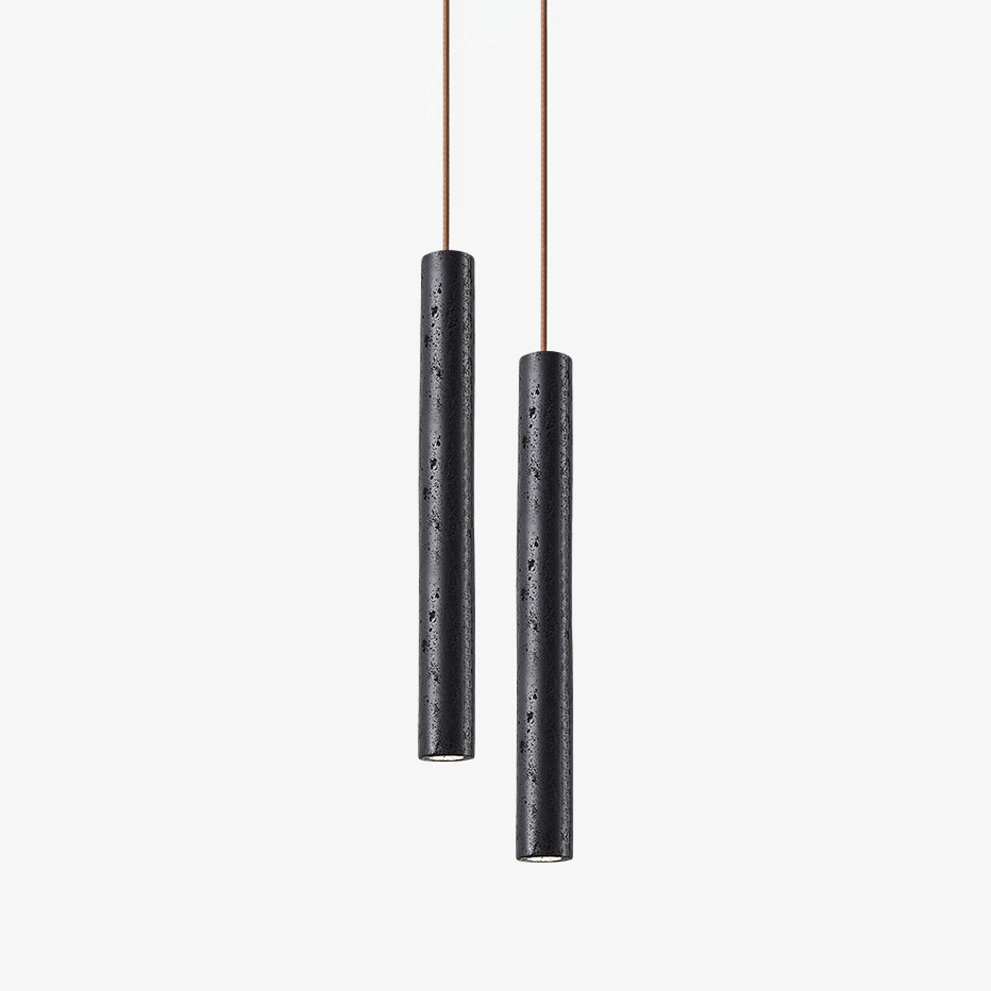 Fosb Slim Black Travertine Tube Pendant Light