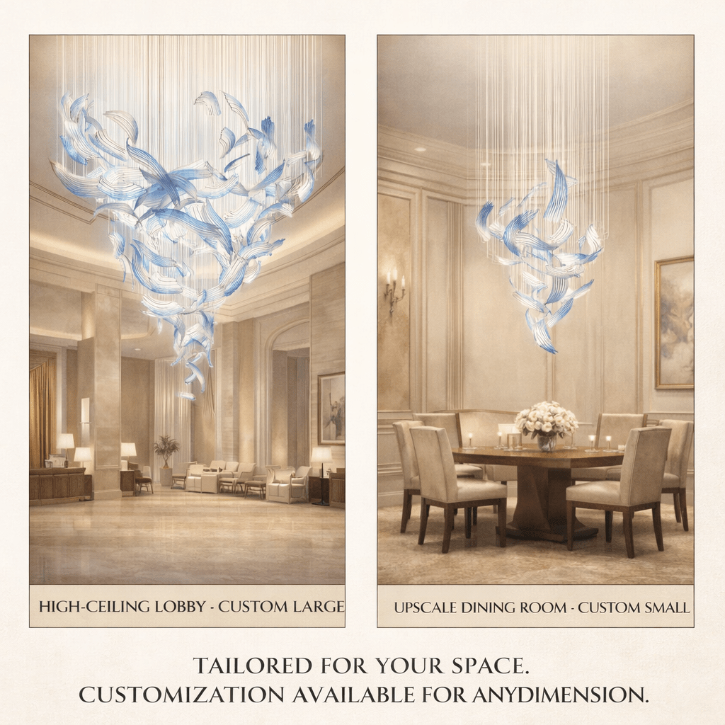 Indigo Brush Abstract Art Blue &Clear  Glass Chandelier